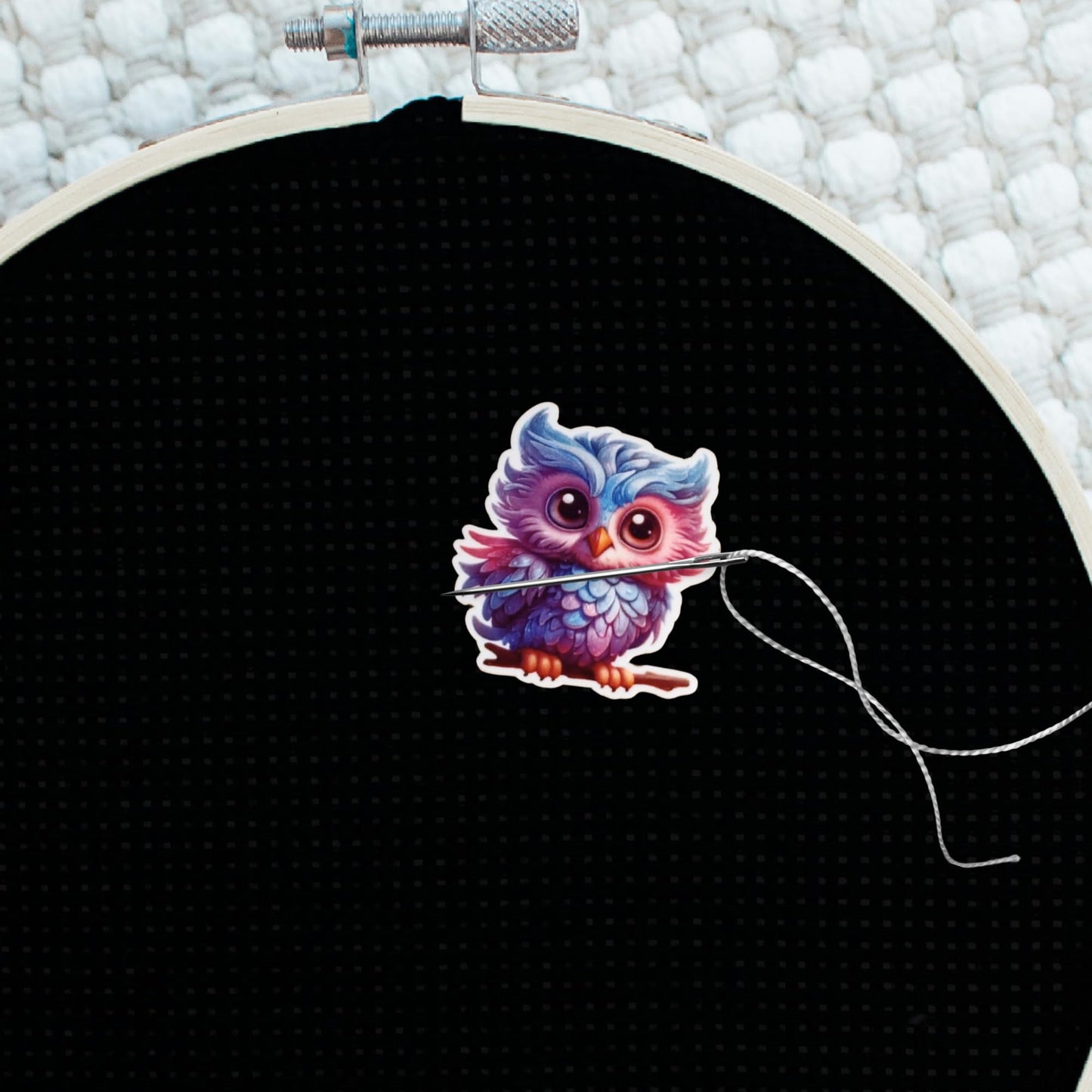 Whimsical owl magnetic needle holder ideal for cross stitch and quilting