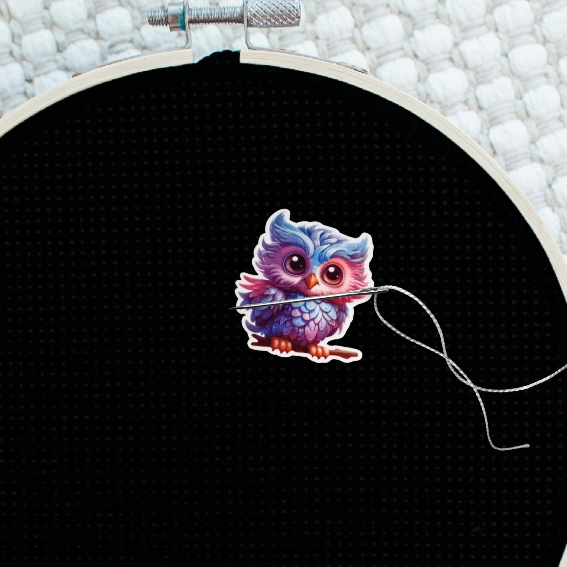 Whimsical owl magnetic needle holder ideal for cross stitch and quilting