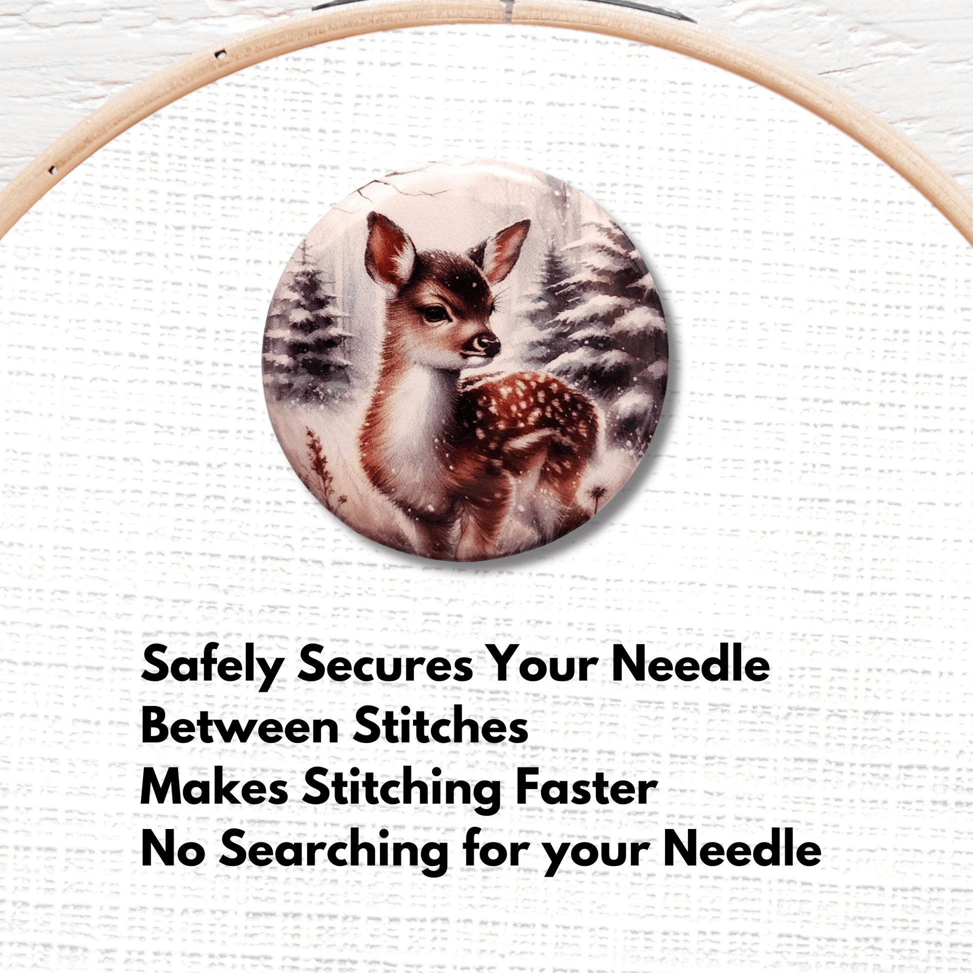 baby deer fawn magnetic needle minder winter woodland stitching accessory