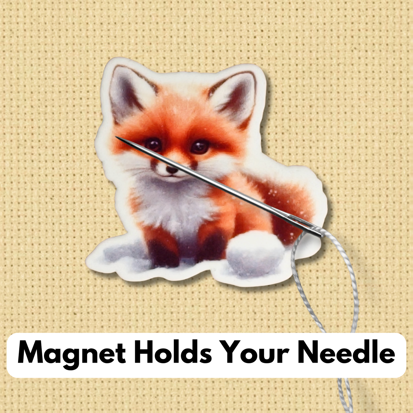 Winter Fox magnetic needle minder for cross stitch and embroidery