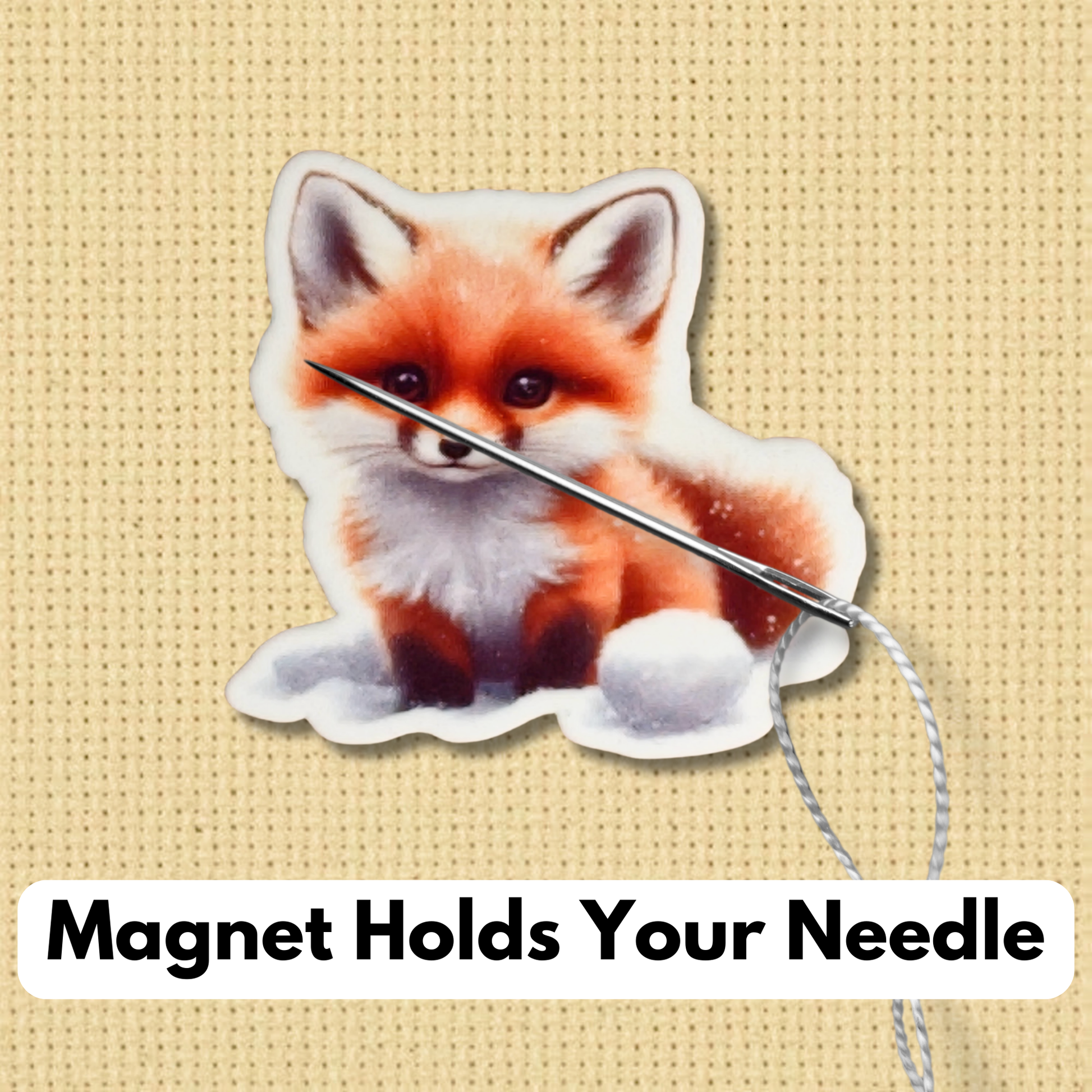 Winter Fox magnetic needle minder for cross stitch and embroidery
